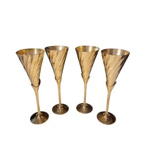 Vintage Brass Champagne‎ Flutes Set of 4 Celebration Toasting New Year "READ"